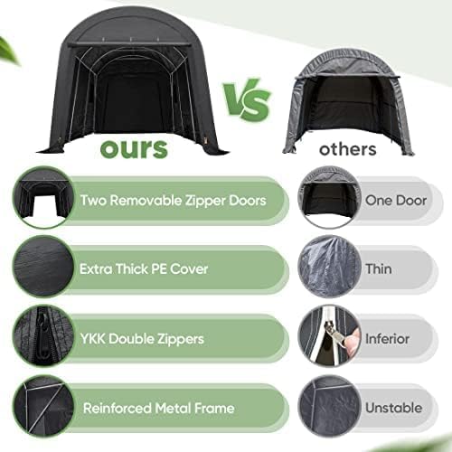 ADVANCE OUTDOOR 10X15 ft Storage Shed Carport Steel Metal Round Peak Roof Portable Garage Shelter for Motorcycle, Boat, and Garden Tools with 2 Roll up Doors & Vents-Dark Gray