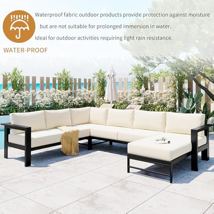 Outdoor Conversation Sofa - U-Shaped Aluminum Conversation Seating Sofa with Thick Cushions, Comfy Modern All Weather Patio Furniture for Backyard Poolside Porch Balcony Deck, White