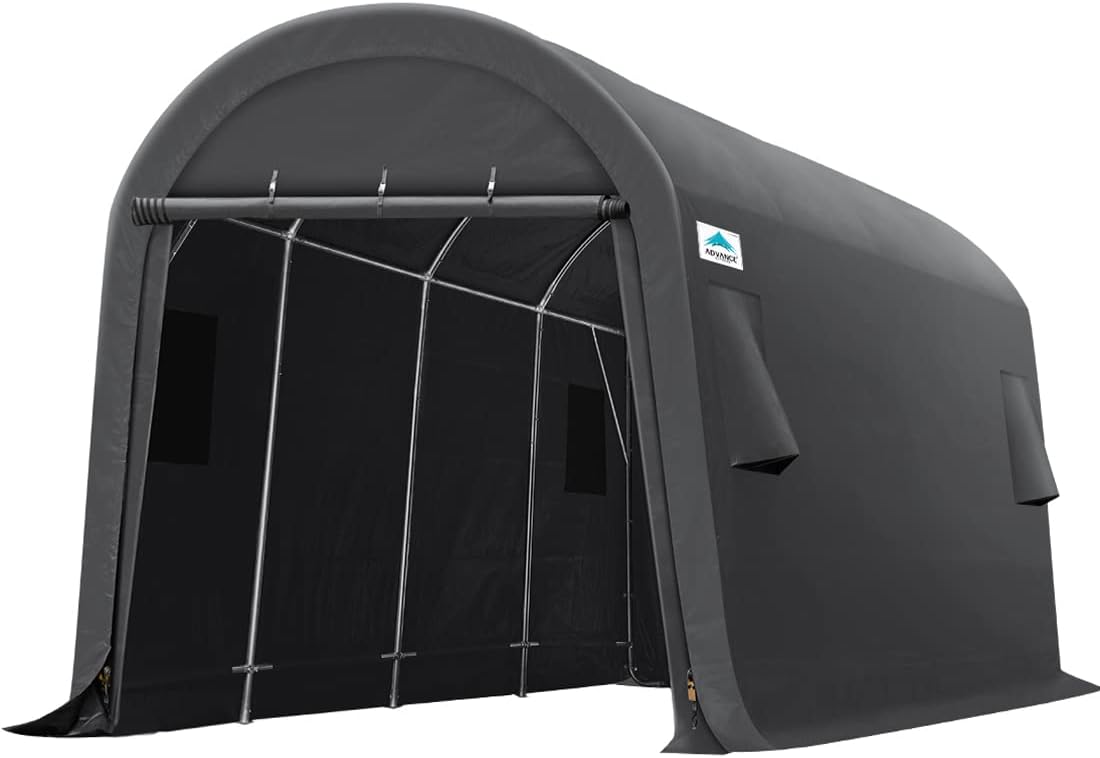 ADVANCE OUTDOOR 10x20 ft Heavy Duty Carport Outdoor Patio Large Space Canopy Storage Shelter Shed with 2 Roll up Zipper Doors & Vents for Snowmobile Garden Tools, Gray