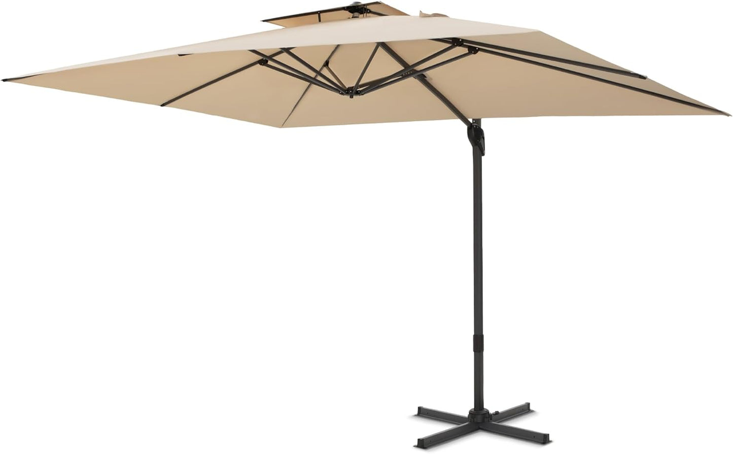 PHI VILLA 10ft Patio Cantilever Umbrella With Base, 360° Rotation & Infinite Tilt Aluminum Square Double Top Outdoor Offset Umbrella, Heavy Duty for Garden Poolside Backyard, Beige