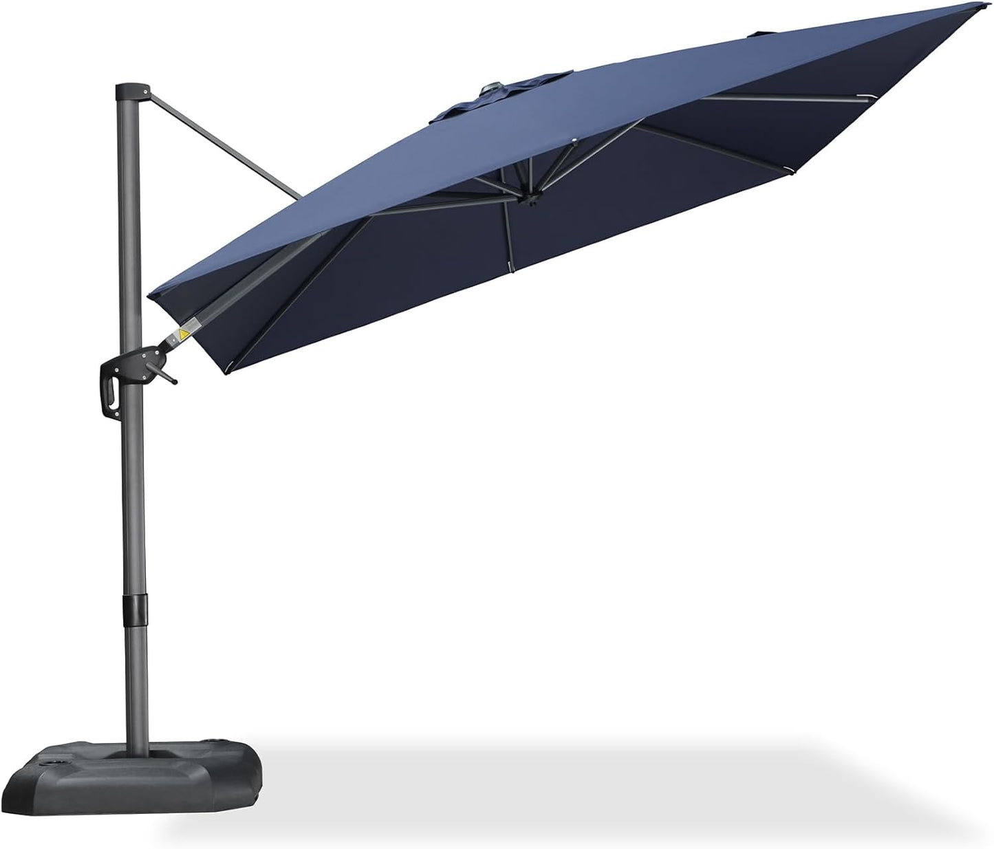 PURPLE LEAF 11 Feet Patio Umbrella Outdoor Cantilever Round Umbrella Aluminum Offset Umbrella with 360-degree Rotation for Garden Deck Pool Patio, Navy Blue