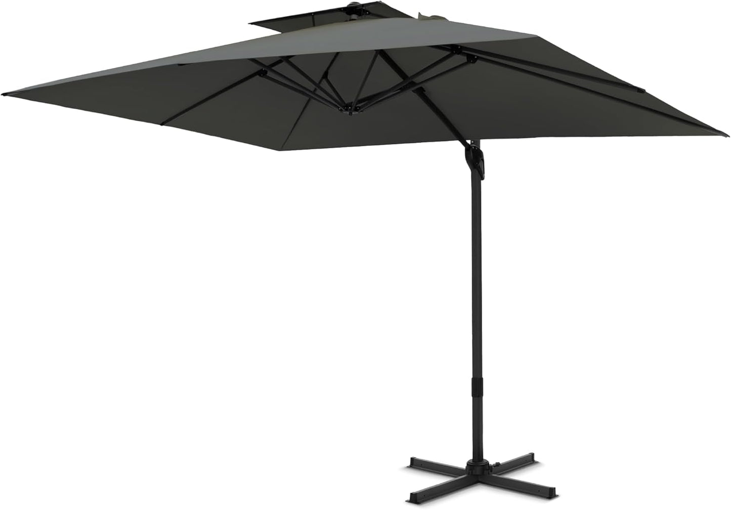 PHI VILLA 10ft Patio Cantilever Umbrella With Base, 360° Rotation & Infinite Tilt Aluminum Square Double Top Outdoor Offset Umbrella, Heavy Duty for Garden Poolside Backyard, Beige