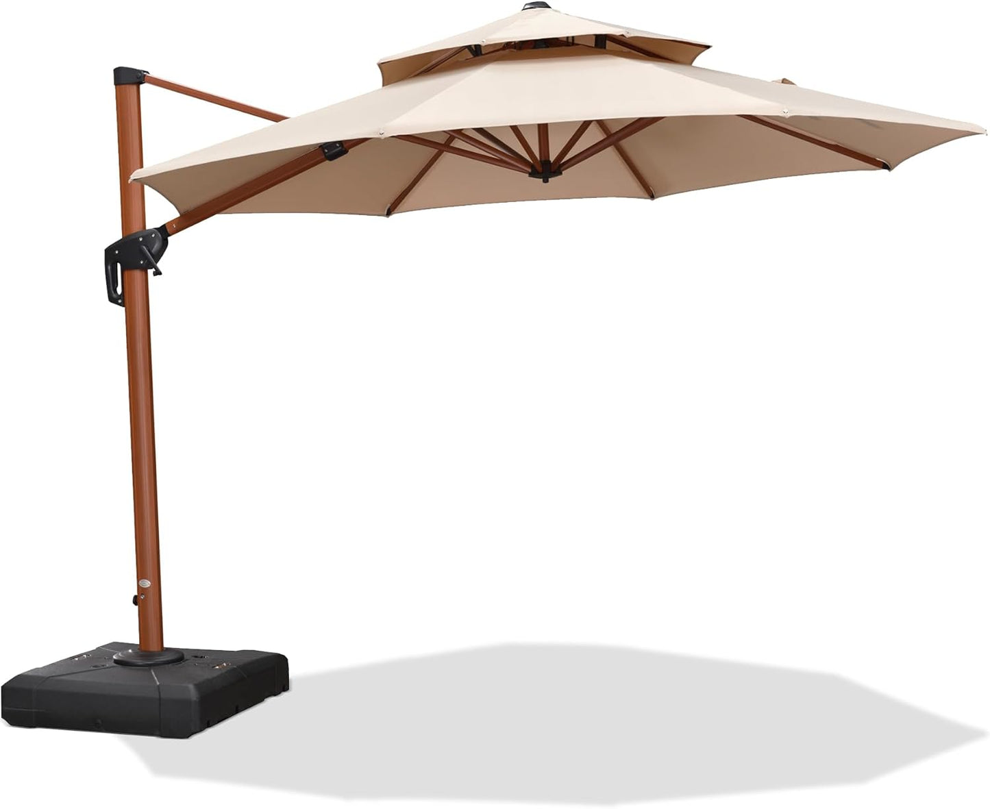 PURPLE LEAF 11ft Patio Umbrella Cantilever Umbrellas Outdoor Round Wood Umbrella Offset Umbrellas Heavy Duty Sun for Garden Deck Pool, Deep Beige
