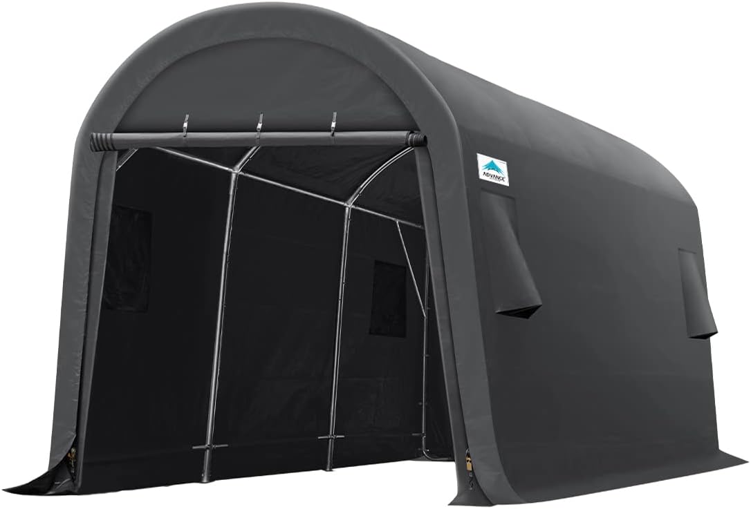 ADVANCE OUTDOOR 10x20 ft Heavy Duty Carport Outdoor Patio Large Space Canopy Storage Shelter Shed with 2 Roll up Zipper Doors & Vents for Snowmobile Garden Tools, Gray