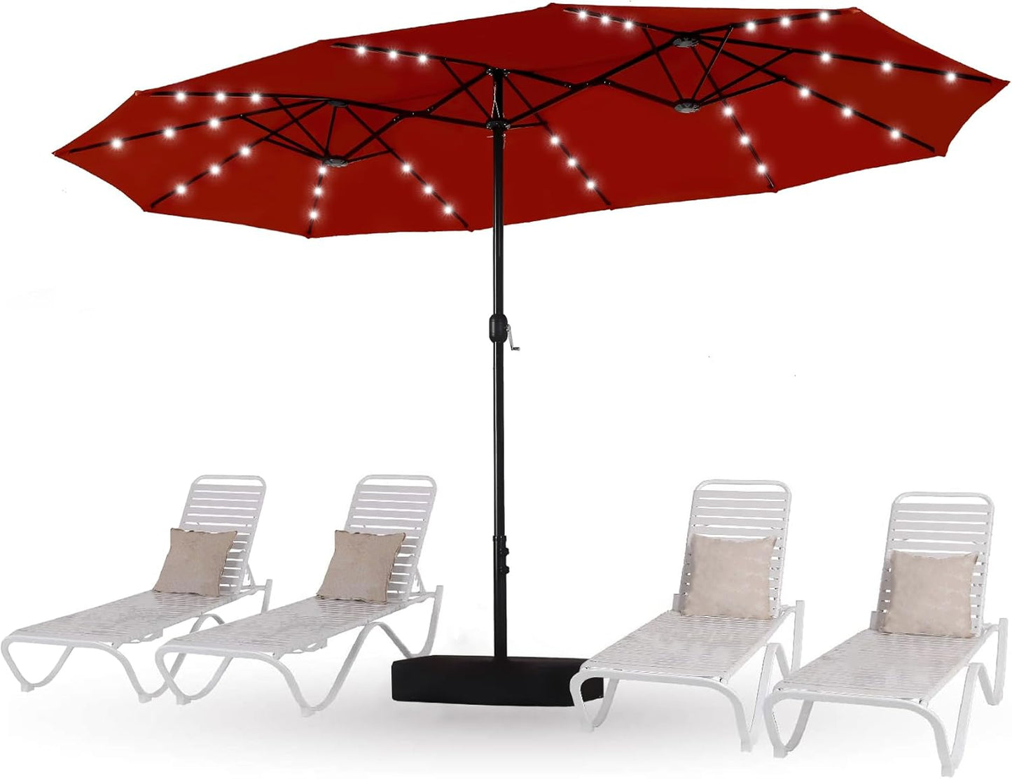 HERA'S PALACE 15ft Patio Umbrella with Base Included Double Sided Outdoor Umbrella for Patio Table Umbrella Outdoor 36 LED Solar Lights for Garden