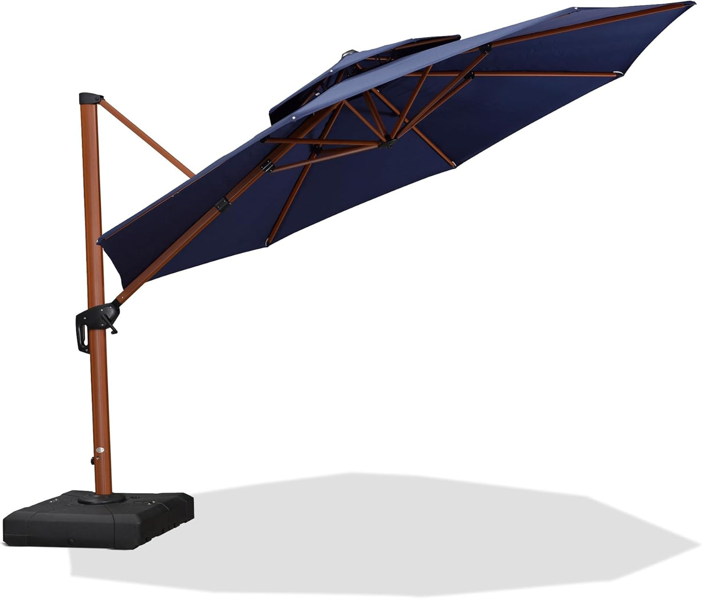 PURPLE LEAF 11ft Patio Umbrella Cantilever Umbrellas Outdoor Round Wood Umbrella Offset Umbrellas Heavy Duty Sun for Garden Deck Pool, Deep Beige