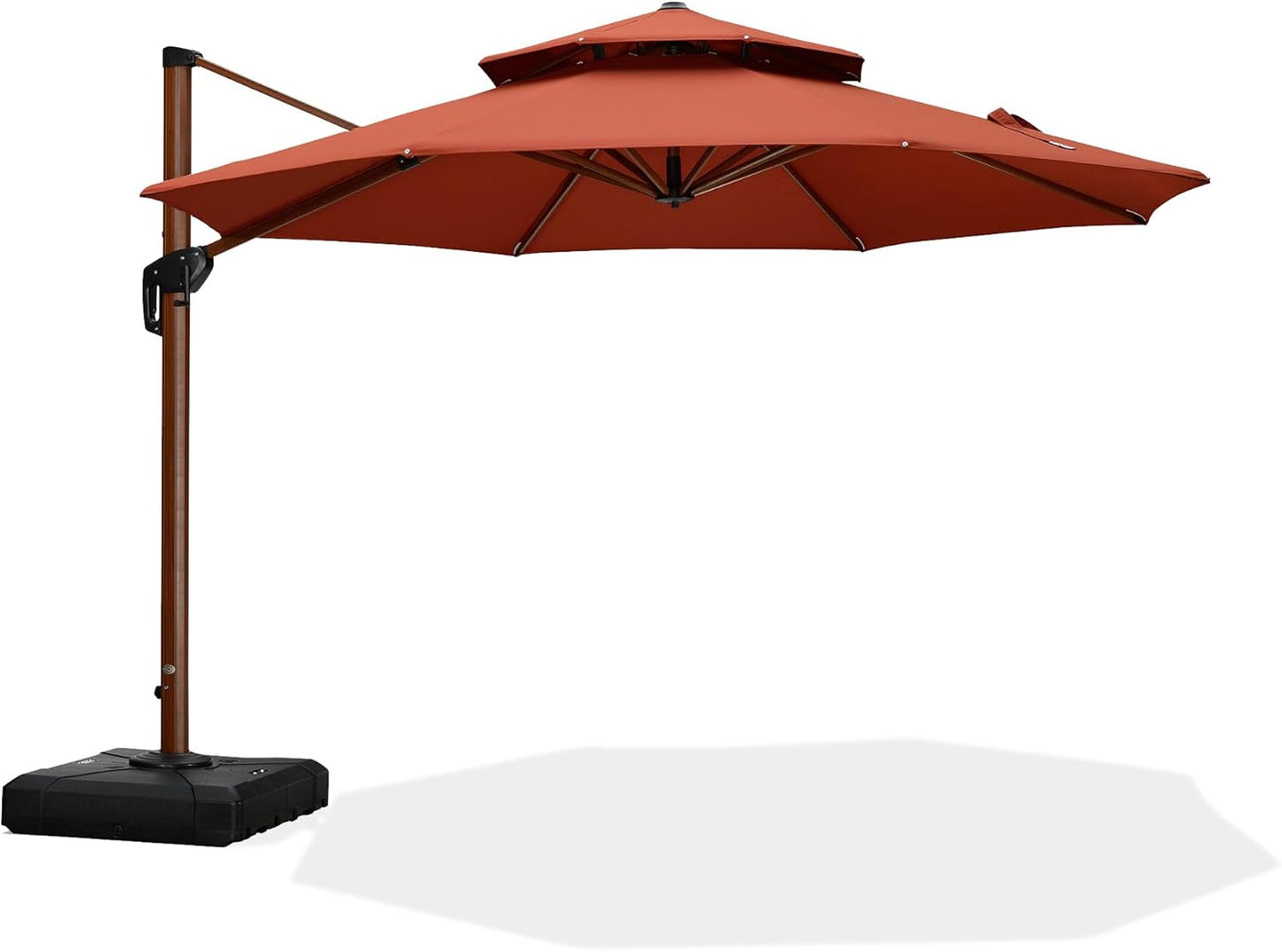 PURPLE LEAF 11ft Patio Umbrella Cantilever Umbrellas Outdoor Round Wood Umbrella Offset Umbrellas Heavy Duty Sun for Garden Deck Pool, Deep Beige