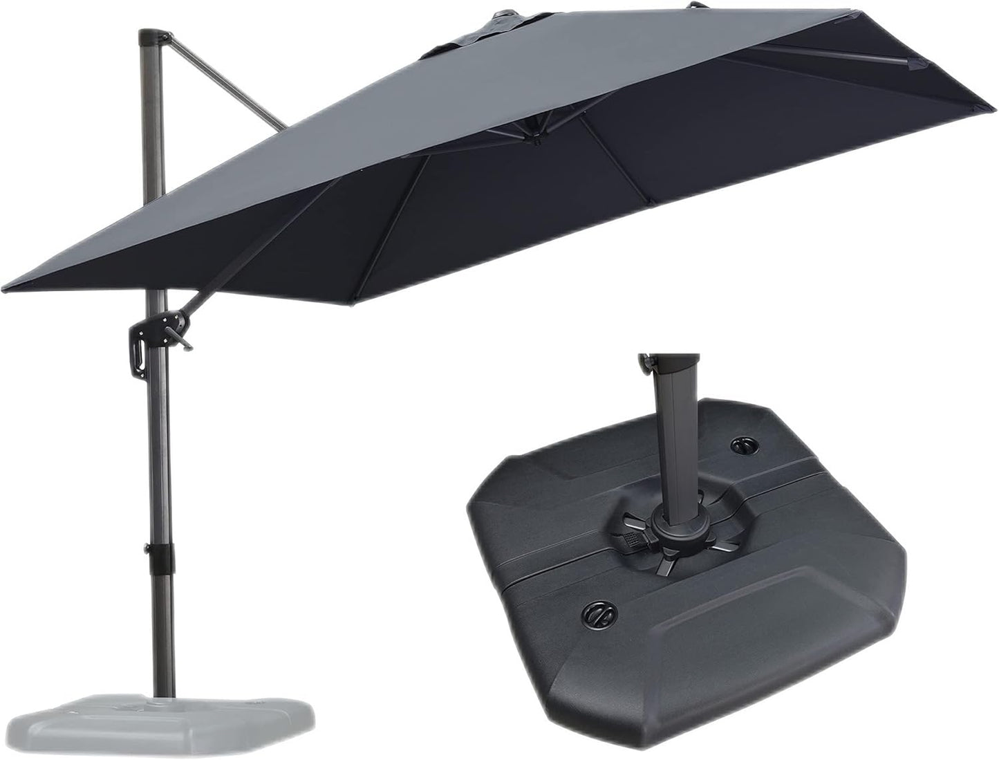 PURPLE LEAF 9' X 11.5' Cantilever Outdoor Rectangle Umbrella Patio Umbrella with Base Offset Umbrella with 360-degree Rotation for Garden Pool Deck Patio Navy Blue