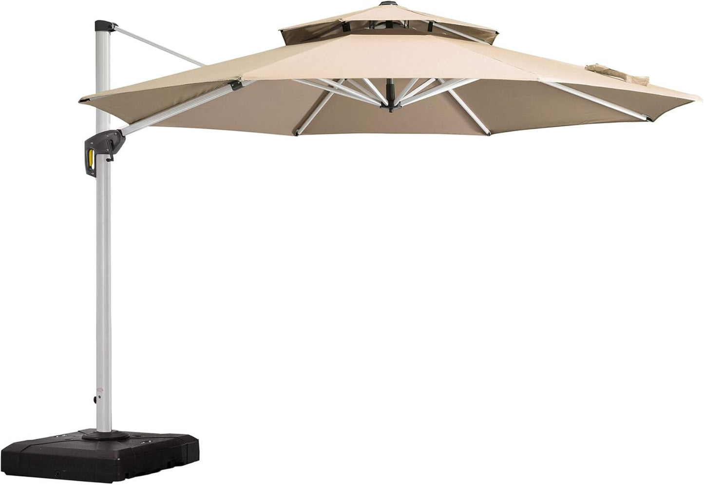 PURPLE LEAF 13 Feet Double Top Round Deluxe Patio Umbrella Offset Hanging Umbrella Outdoor Market Umbrella Garden Umbrella, Beige