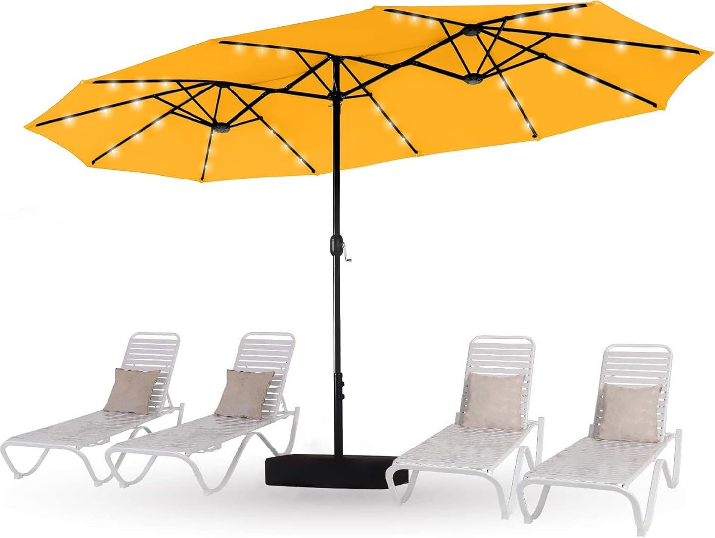 HERA'S PALACE 15ft Patio Umbrella with Base Included Double Sided Outdoor Umbrella for Patio Table Umbrella Outdoor 36 LED Solar Lights for Garden