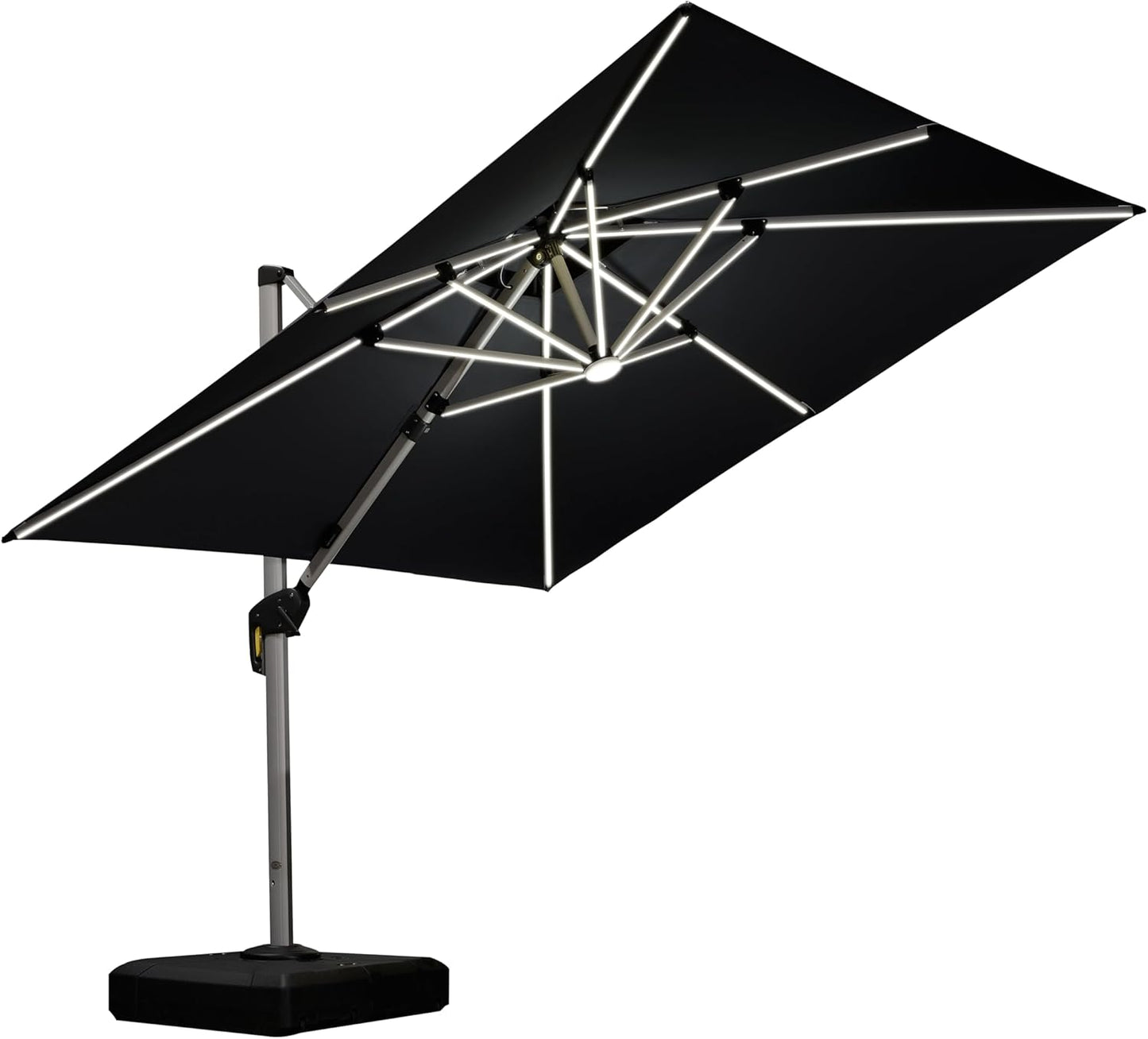 PURPLE LEAF 9' X 12' Solar Powered LED Patio Umbrella Cantilever Umbrellas Offset Double Top Hanging Outdoor Umbrella Market Umbrellas for Garden, Heather Taupe