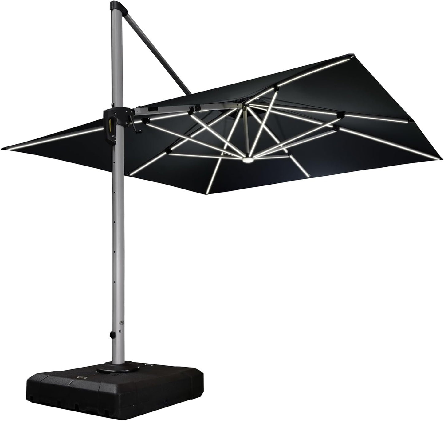 PURPLE LEAF 9' X 12' Solar Powered LED Patio Umbrella Cantilever Umbrellas Offset Double Top Hanging Outdoor Umbrella Market Umbrellas for Garden, Heather Taupe