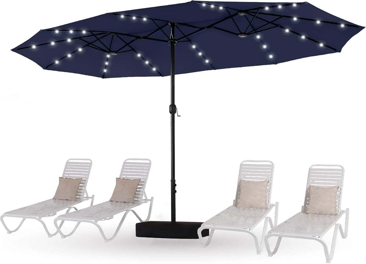 HERA'S PALACE 15ft Patio Umbrella with Base Included Double Sided Outdoor Umbrella for Patio Table Umbrella Outdoor 36 LED Solar Lights for Garden
