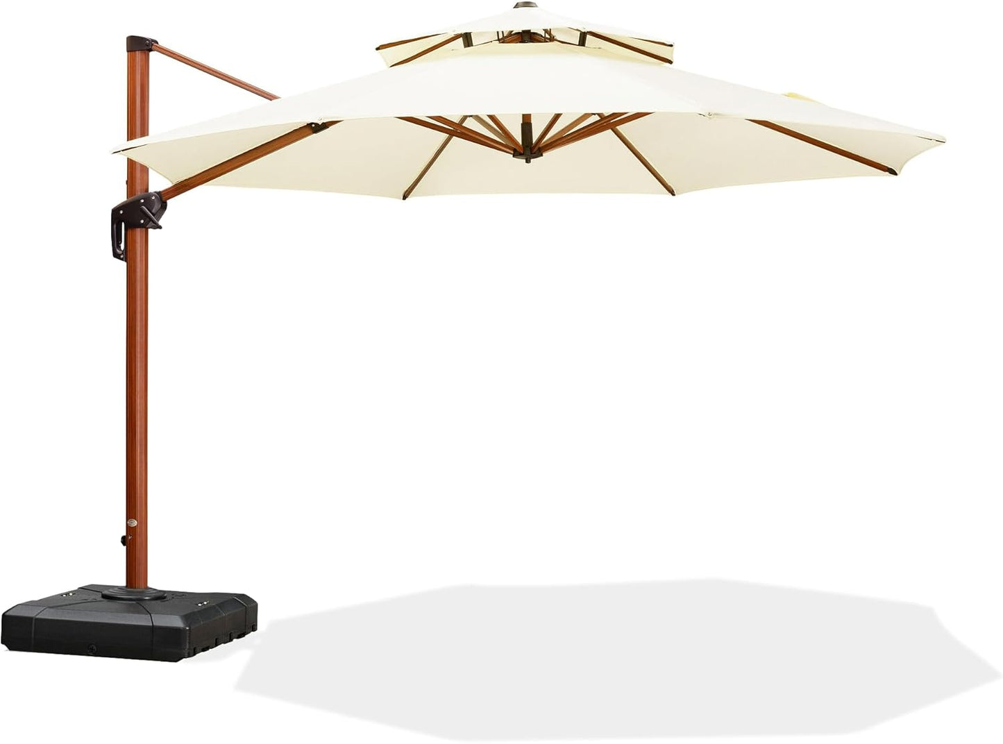 PURPLE LEAF 11ft Patio Umbrella Cantilever Umbrellas Outdoor Round Wood Umbrella Offset Umbrellas Heavy Duty Sun for Garden Deck Pool, Deep Beige