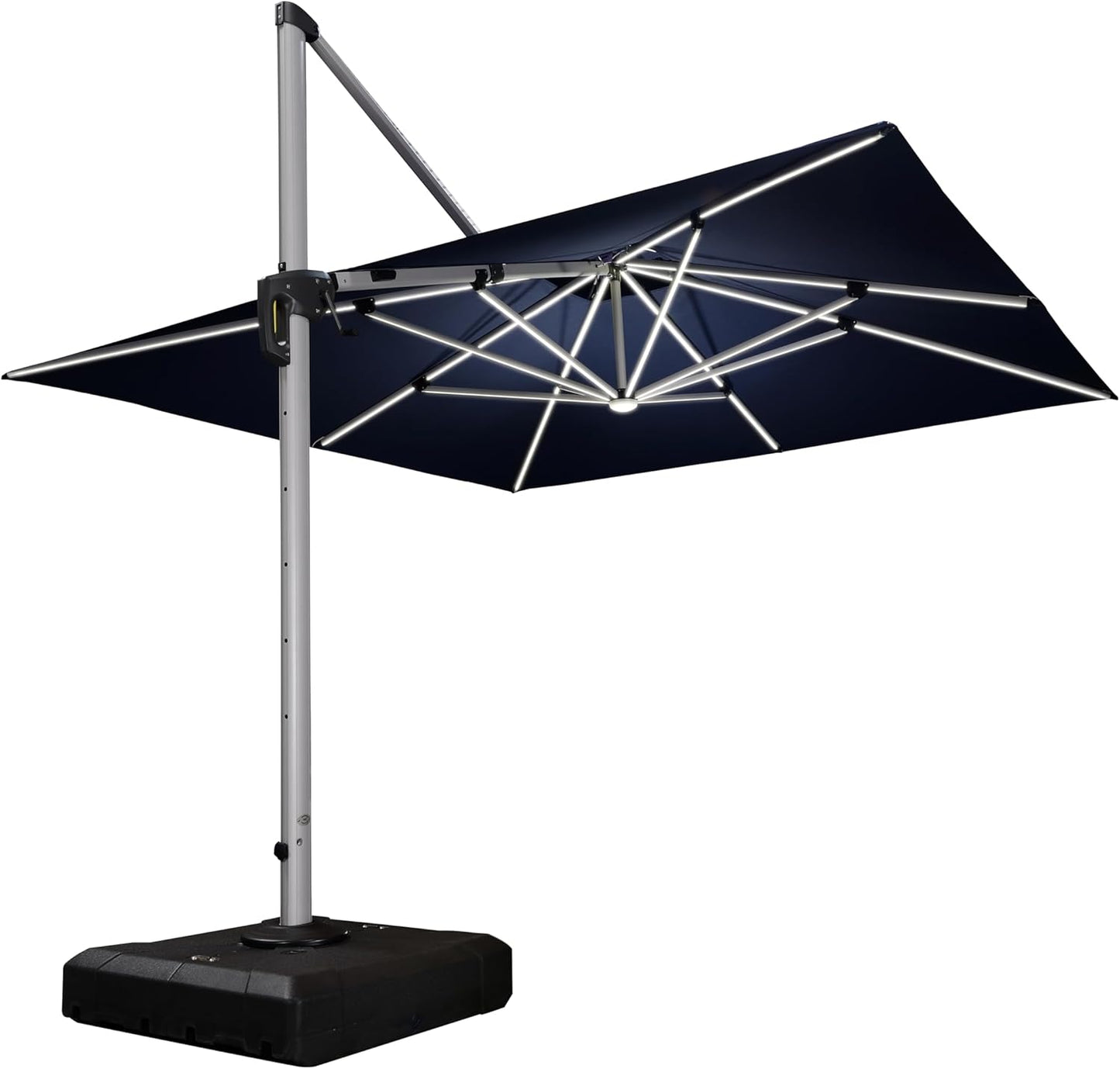 PURPLE LEAF 9' X 12' Solar Powered LED Patio Umbrella Cantilever Umbrellas Offset Double Top Hanging Outdoor Umbrella Market Umbrellas for Garden, Heather Taupe