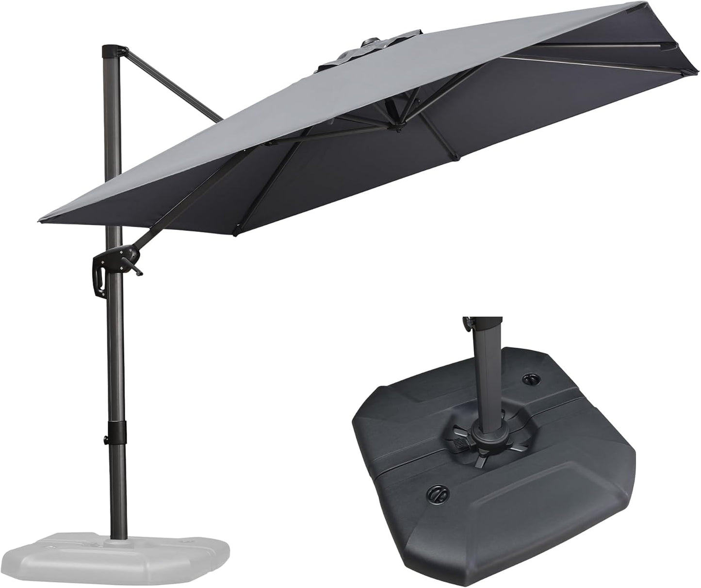 PURPLE LEAF 9' X 11.5' Cantilever Outdoor Rectangle Umbrella Patio Umbrella with Base Offset Umbrella with 360-degree Rotation for Garden Pool Deck Patio Navy Blue