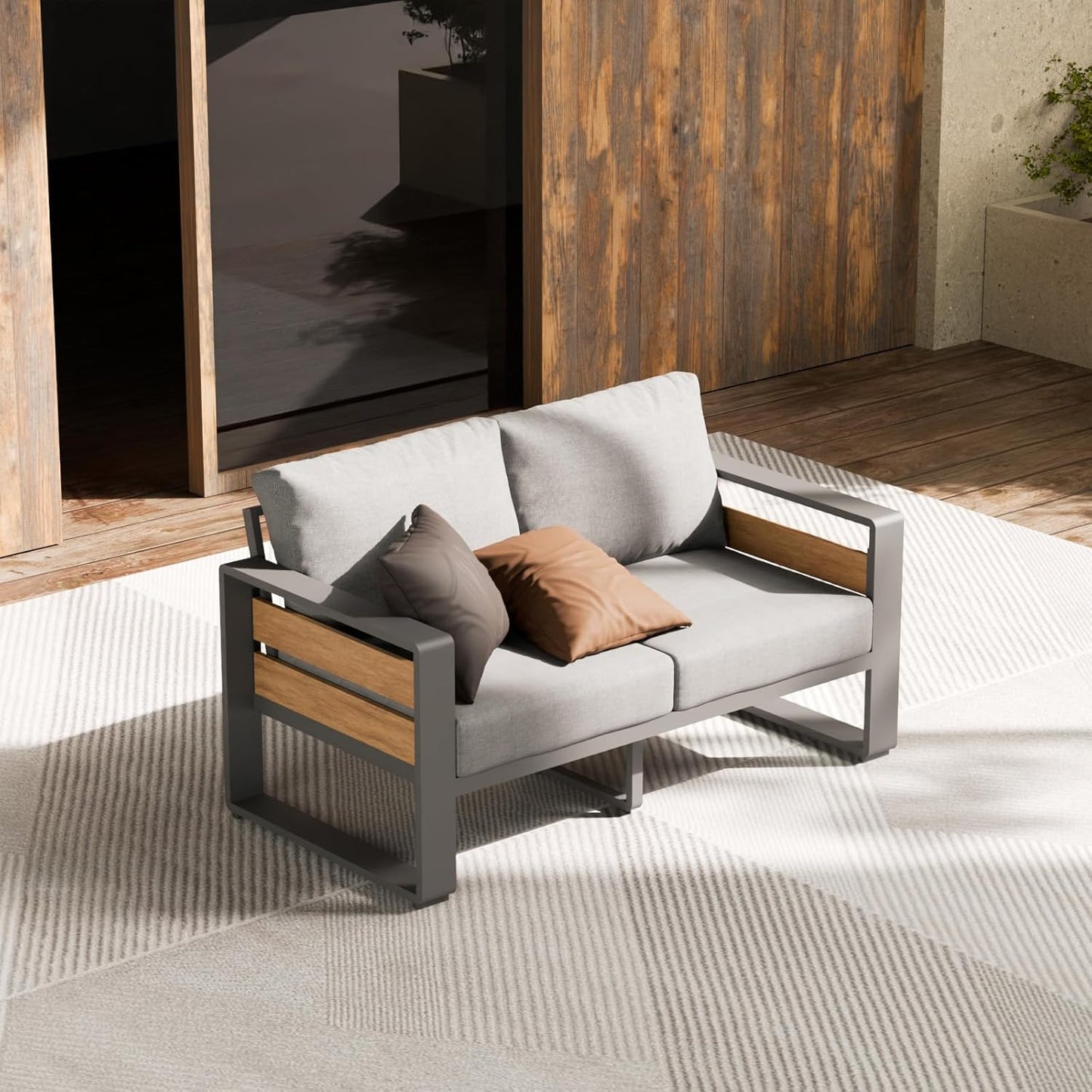 ZANDOR Outdoor Aluminum Patio Furniture - 1 Pcs 3-Seat, All-Weather Metal Modern Outside Sofa with Washable Thick Cushion for Garden/Backyard/Porch, Grey
