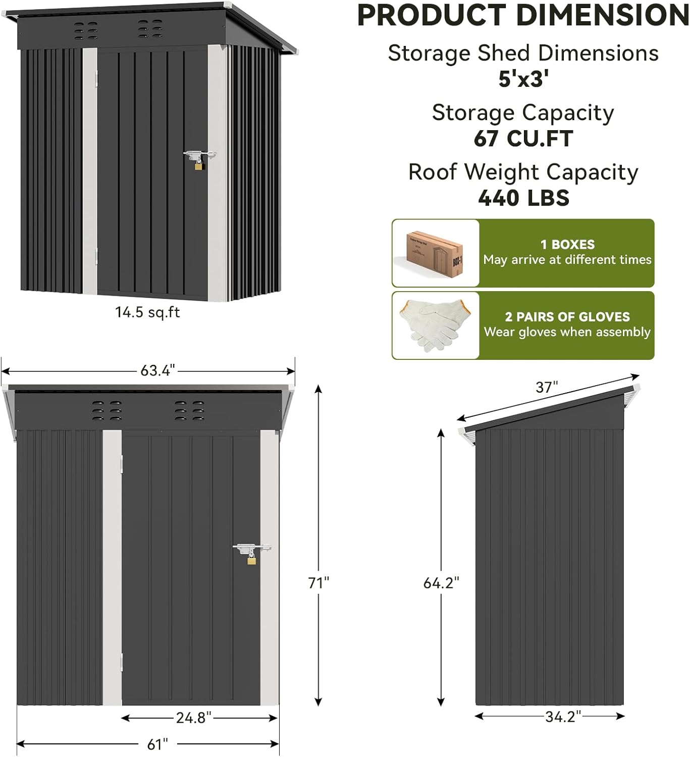 COMHOMA Shed Outdoor Storage Shed Metal,Lockable Doors Tool Sheds with Sloping Roof,Steel Garden Shed with Air Vent for Backyard,Patio,Lawn,Poolside (Grey, 5x3)
