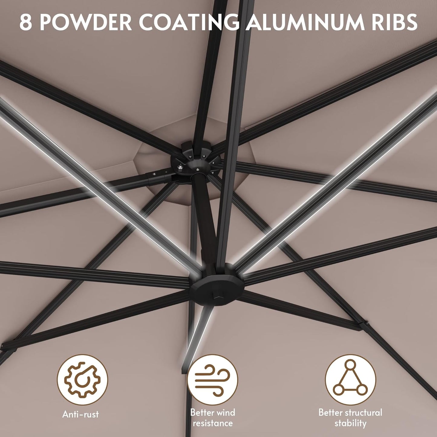 8-Piece patio furniture set with 11ft Cantilever aluminum umbrella, patio table and chairs set includes 6 Texlin Chairs, 1 Metal Table