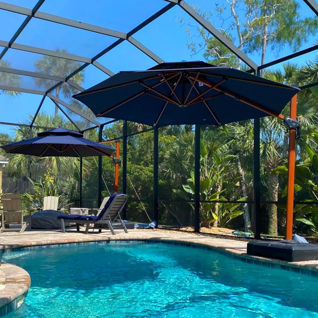PURPLE LEAF 11ft Patio Umbrella Cantilever Umbrellas Outdoor Round Wood Umbrella Offset Umbrellas Heavy Duty Sun for Garden Deck Pool, Deep Beige