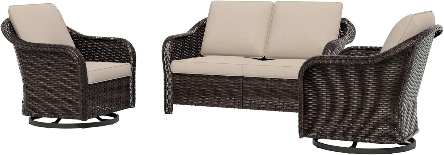 77 inch Outdoor Wicker 3 Seater Sofa, All-Weather Use Patio Rattan Sofa with Seat and Back Cushion, Ideal for Porch, Backyard, Balcony, Poolside, Beige