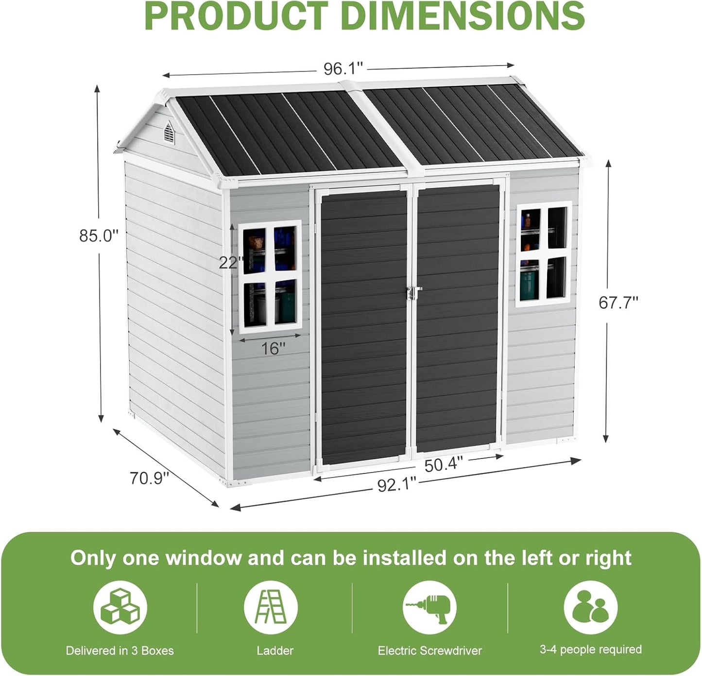 8x6x7 FT Resin Storage Shed, Waterproof Outdoor Storage Shed w/Floor, 2 Windows, Double Lockable Doors & Vents, Tool Shed for Patio Garden, Lawn, Backyard, Dove Grey