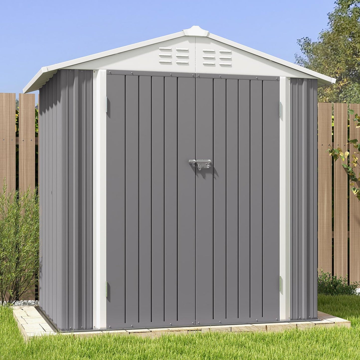 Patiowell 5x3 FT Outdoor Storage Shed, Tool Shed with Sloping Roof and Lockable Door, Metal Shed for Backyard Garden Patio Lawn, Brown