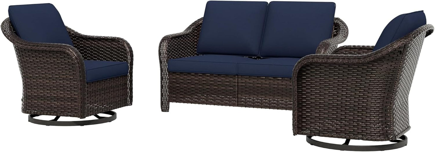 77 inch Outdoor Wicker 3 Seater Sofa, All-Weather Use Patio Rattan Sofa with Seat and Back Cushion, Ideal for Porch, Backyard, Balcony, Poolside, Beige