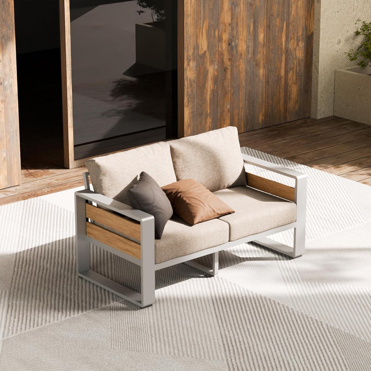 ZANDOR Outdoor Aluminum Patio Furniture - 1 Pcs 3-Seat, All-Weather Metal Modern Outside Sofa with Washable Thick Cushion for Garden/Backyard/Porch, Grey