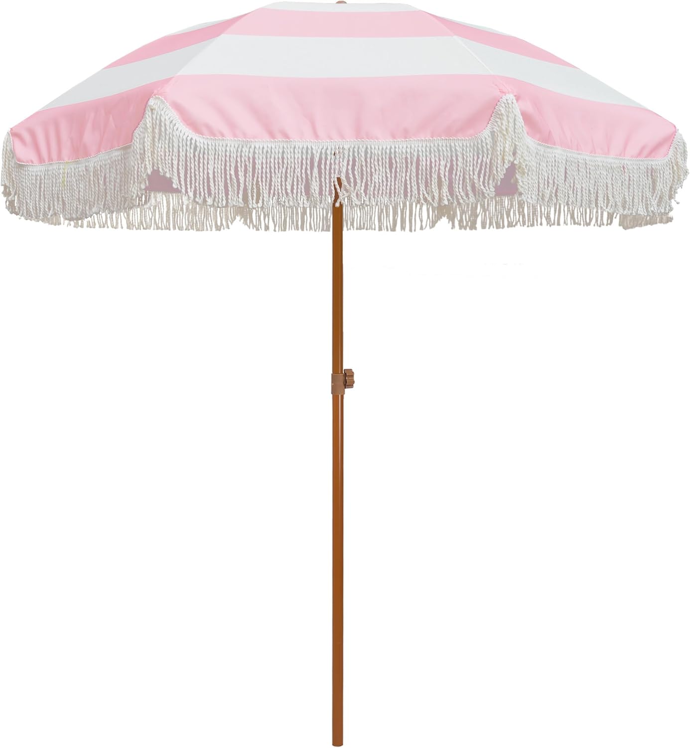 AMMSUN 7ft Patio Umbrella with Fringe Outdoor Tassel Umbrella UPF50+ Premium Steel Pole and Ribs Push Button Tilt, Navy Blue Stripes