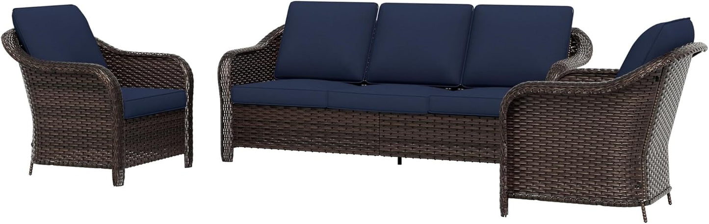 77 inch Outdoor Wicker 3 Seater Sofa, All-Weather Use Patio Rattan Sofa with Seat and Back Cushion, Ideal for Porch, Backyard, Balcony, Poolside, Beige