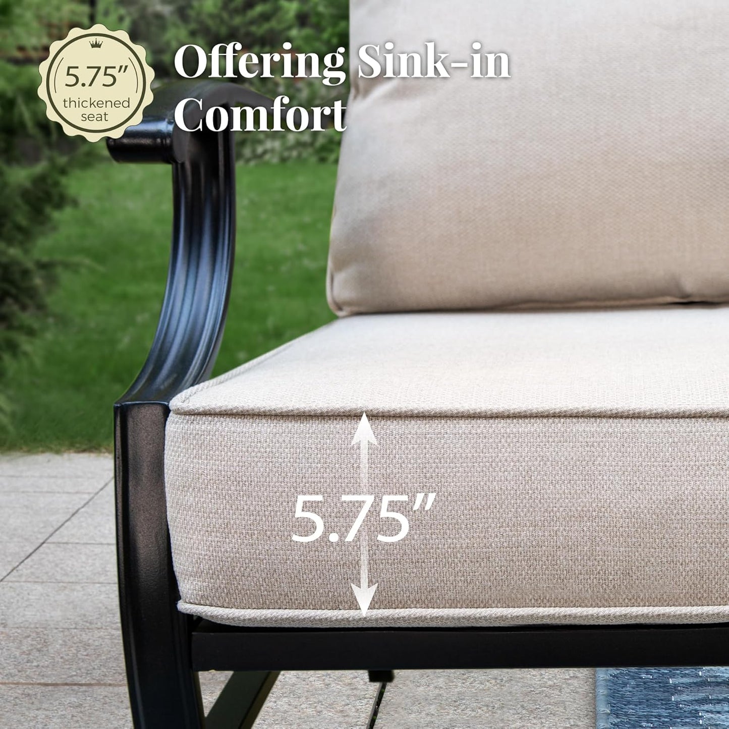 Patio Furniture Set 7 pcs, Outdoor Patio Furniture, 3-Seat Sofa, 2 Single Chairs, 2 Rocking Chairs, 2 Ottomans and 5.75" Extra Thick Cushion, Patio Conversation Set for Backyard Deck,Beige