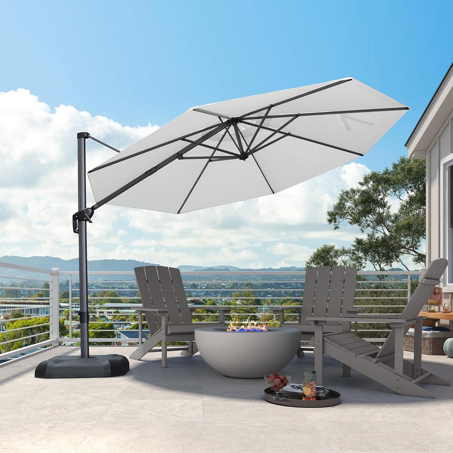 PURPLE LEAF 11 Feet Patio Umbrella Outdoor Cantilever Round Umbrella Aluminum Offset Umbrella with 360-degree Rotation for Garden Deck Pool Patio, Navy Blue