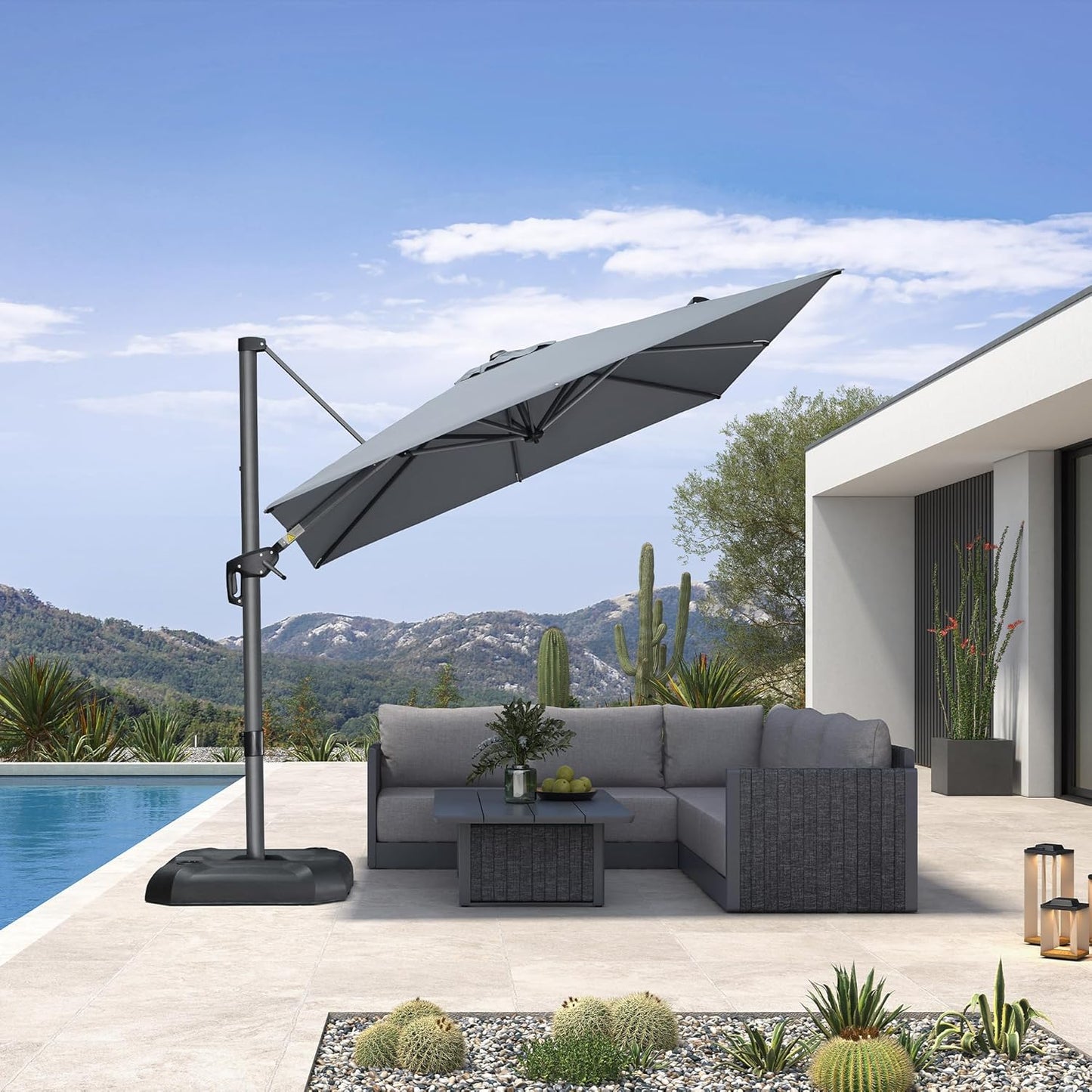 PURPLE LEAF 11 Feet Patio Umbrella Outdoor Cantilever Round Umbrella Aluminum Offset Umbrella with 360-degree Rotation for Garden Deck Pool Patio, Navy Blue
