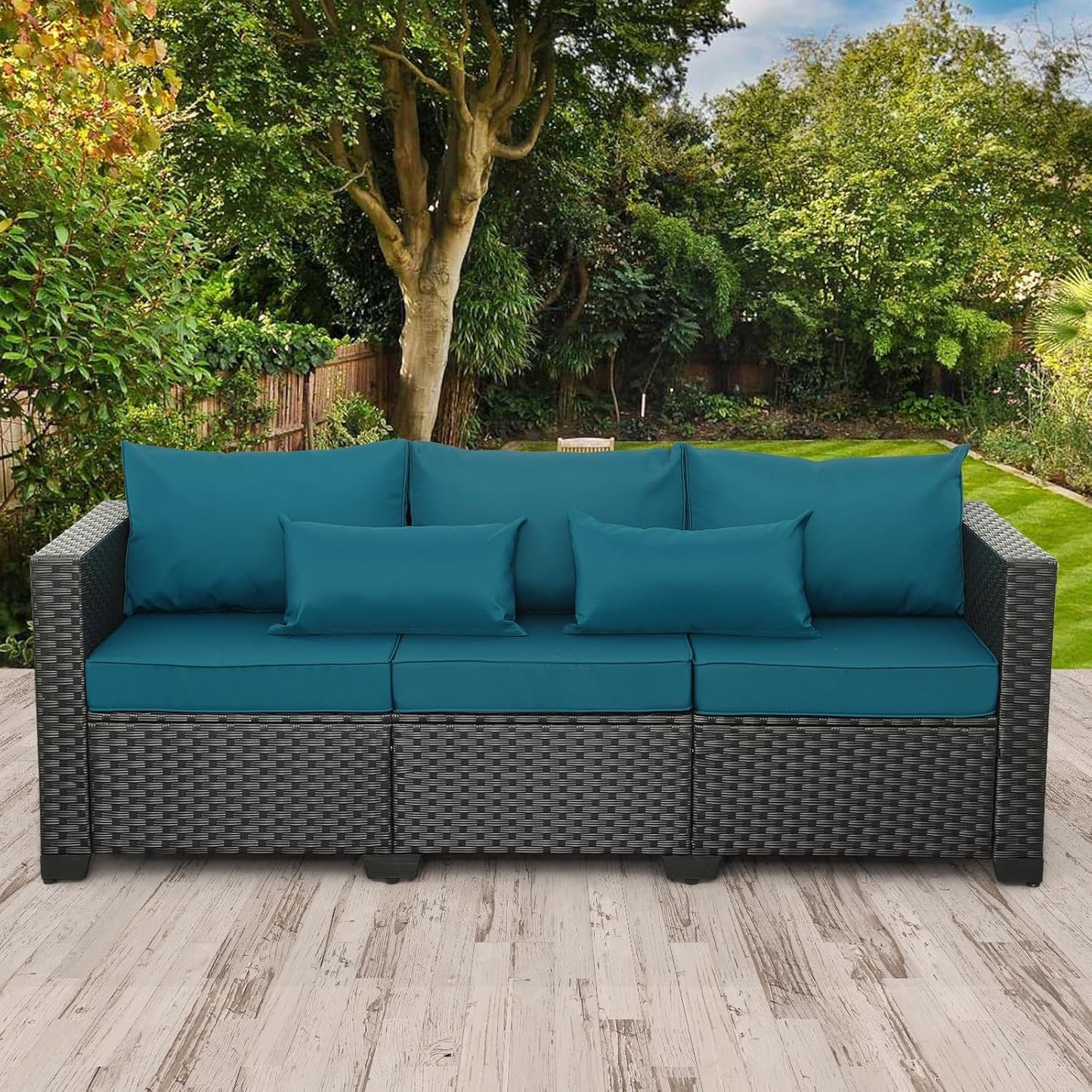 Rattaner Patio Furniture 3-seat Sofa Wicker Outdoor Furniture Outdoor Couch Deep Seat Hight Backrest Waterproof Cover Anti-Slip Cushions, Khaki
