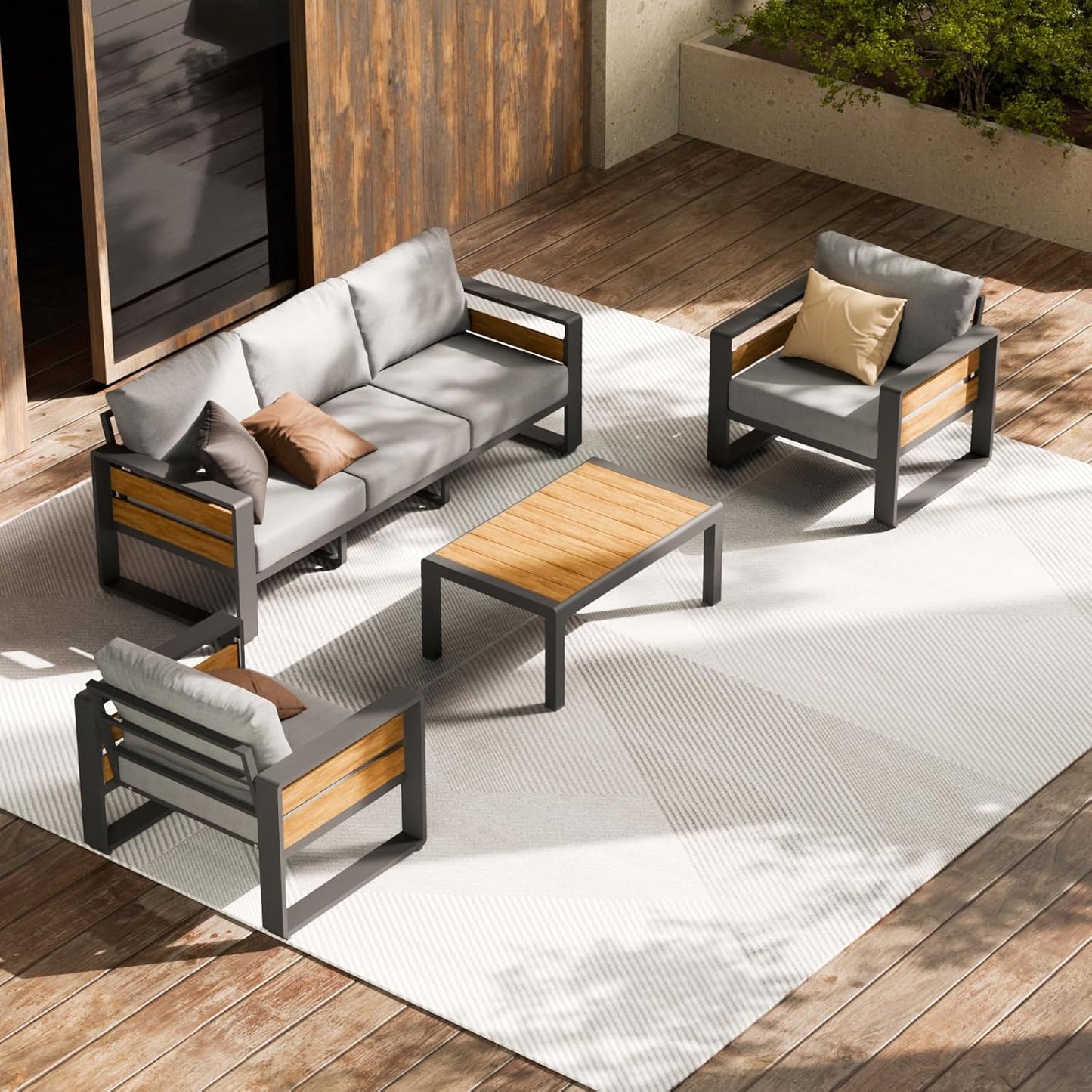 ZANDOR Outdoor Aluminum Patio Furniture - 1 Pcs 3-Seat, All-Weather Metal Modern Outside Sofa with Washable Thick Cushion for Garden/Backyard/Porch, Grey