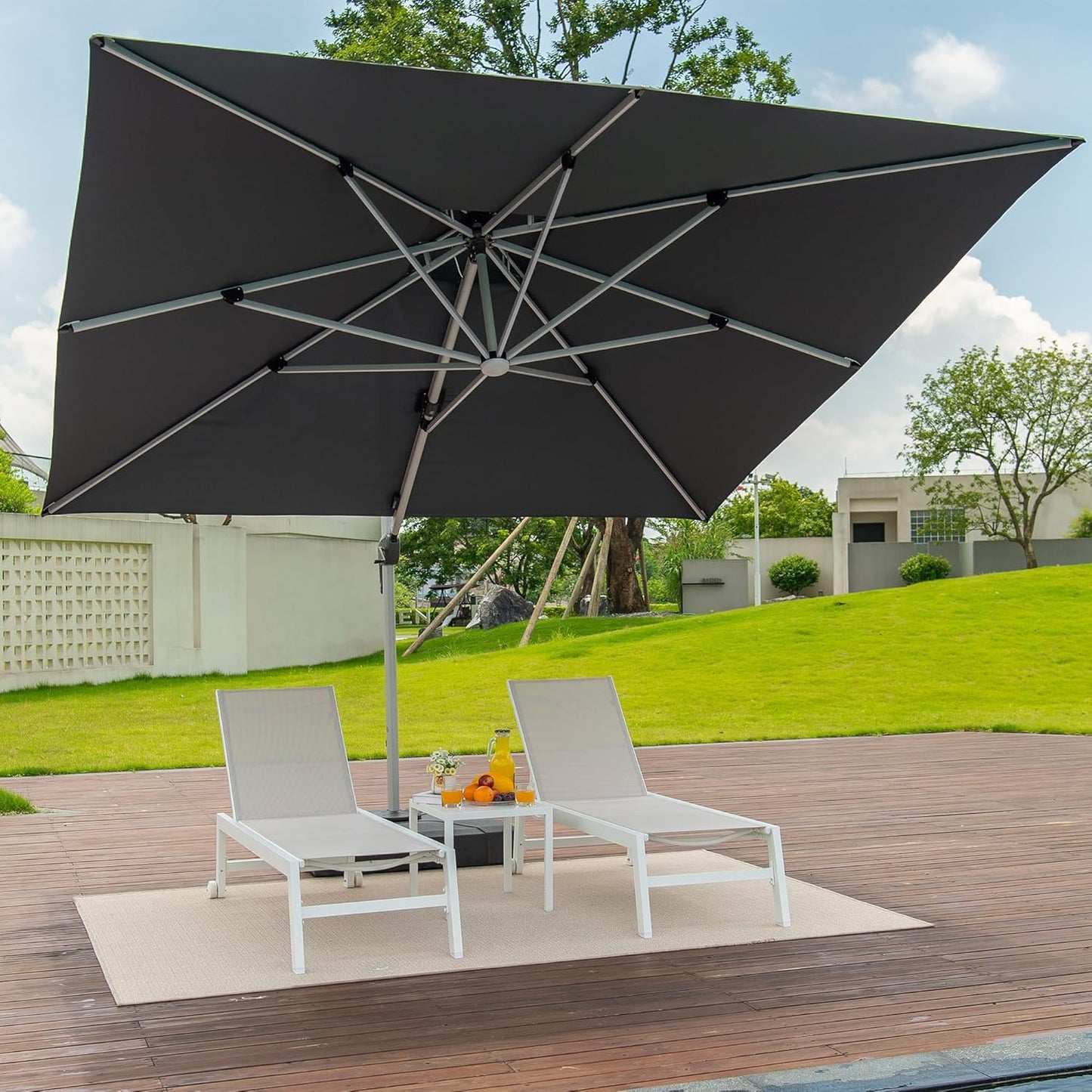 PURPLE LEAF 9' X 12' Solar Powered LED Patio Umbrella Cantilever Umbrellas Offset Double Top Hanging Outdoor Umbrella Market Umbrellas for Garden, Heather Taupe