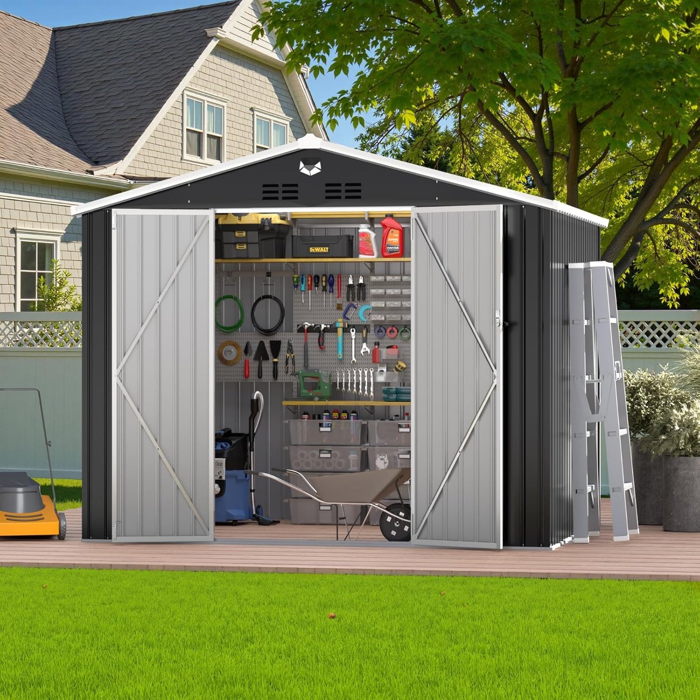 10x12 FT Outdoor Storage Shed,Metal Tool Sheds,Waterproof Outside Storage Shed with Lockable Doors & Air Vent,Storage Building for Backyard Garden