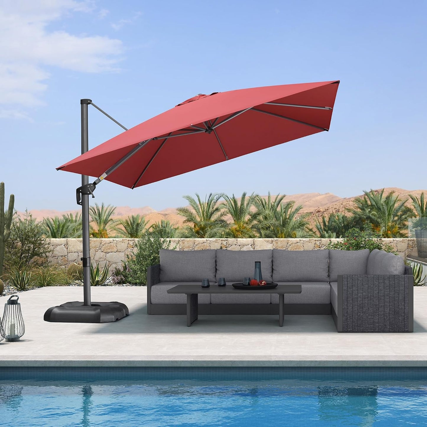 PURPLE LEAF 11 Feet Patio Umbrella Outdoor Cantilever Round Umbrella Aluminum Offset Umbrella with 360-degree Rotation for Garden Deck Pool Patio, Navy Blue