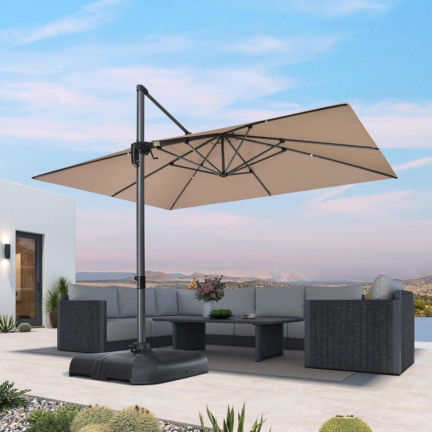 PURPLE LEAF 11 Feet Patio Umbrella Outdoor Cantilever Round Umbrella Aluminum Offset Umbrella with 360-degree Rotation for Garden Deck Pool Patio, Navy Blue