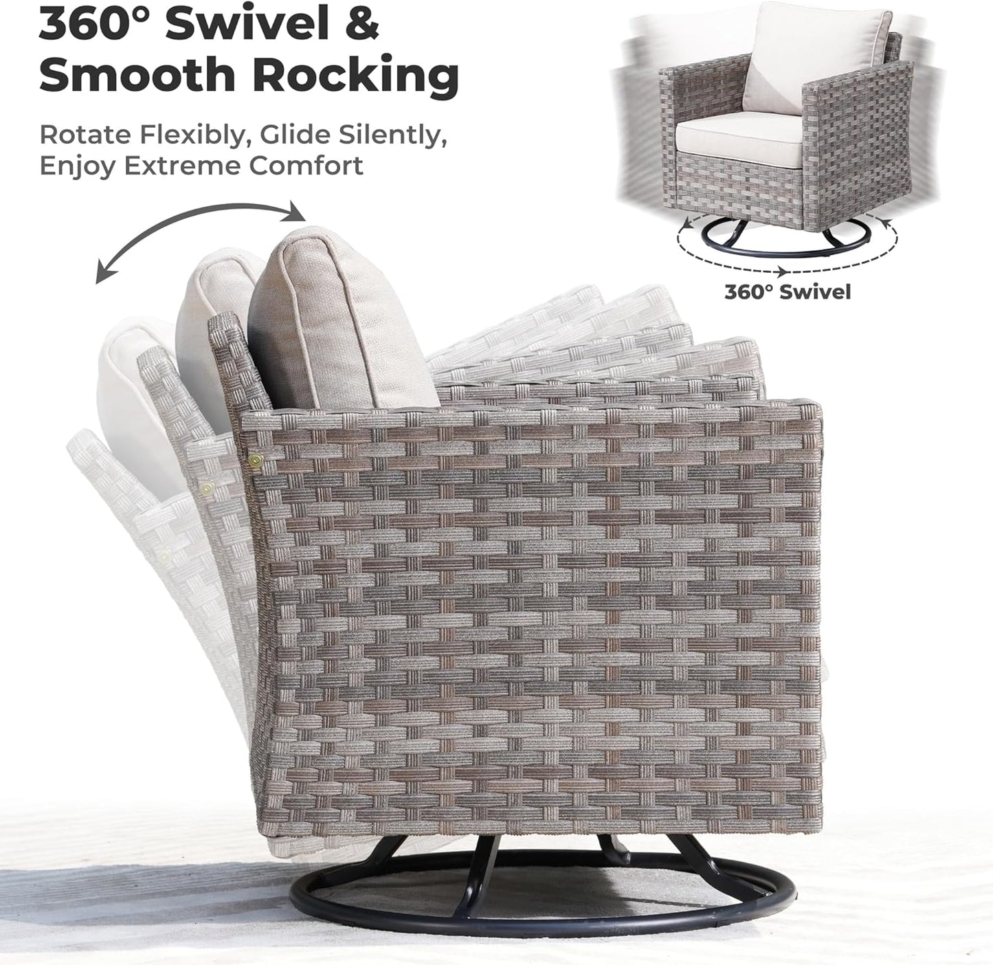 ovios 16 Pieces Patio Furniture Set, Outdoor Wicker Sectional Sofa with 54" Fire Pit Table Swivel Chairs, Modern Modular Deep Seat Rattan Couch Conversation Sets, Beige
