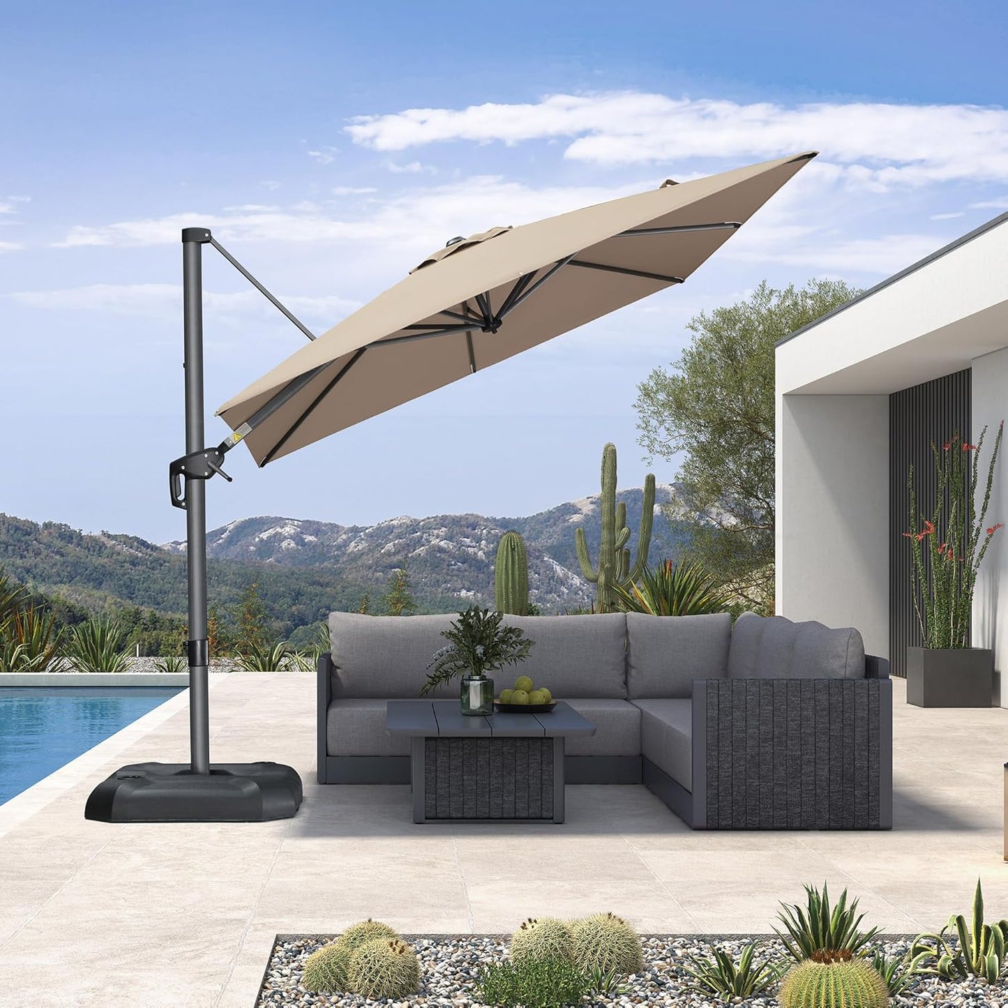 PURPLE LEAF 11 Feet Patio Umbrella Outdoor Cantilever Round Umbrella Aluminum Offset Umbrella with 360-degree Rotation for Garden Deck Pool Patio, Navy Blue