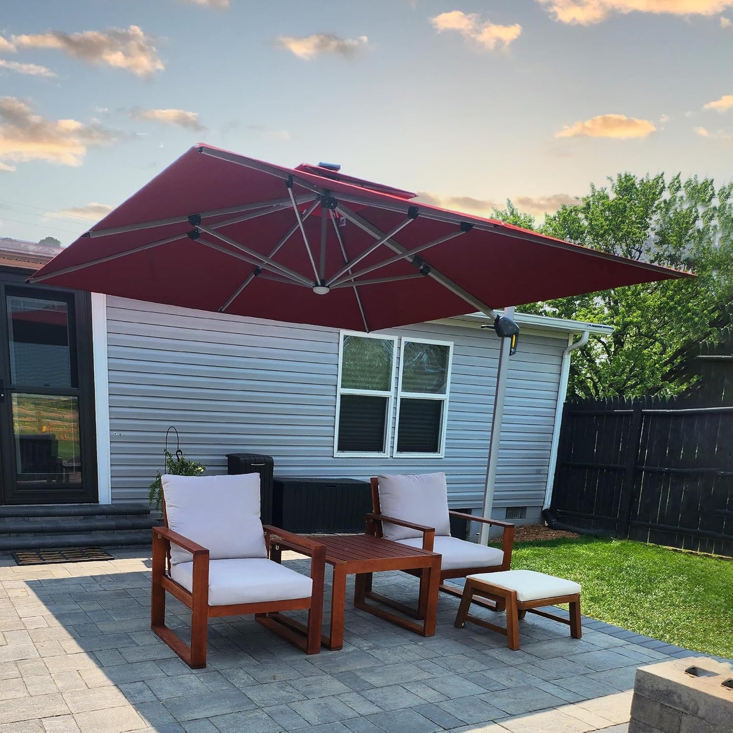PURPLE LEAF 9' X 12' Solar Powered LED Patio Umbrella Cantilever Umbrellas Offset Double Top Hanging Outdoor Umbrella Market Umbrellas for Garden, Heather Taupe