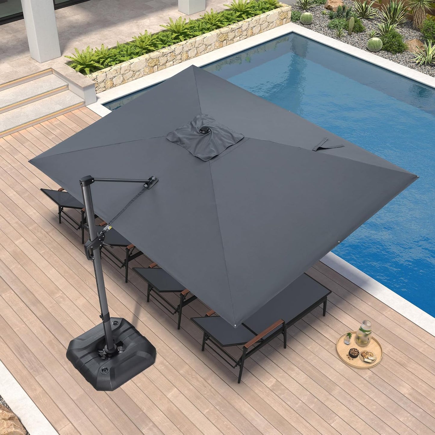 PURPLE LEAF 11 Feet Patio Umbrella Outdoor Cantilever Round Umbrella Aluminum Offset Umbrella with 360-degree Rotation for Garden Deck Pool Patio, Navy Blue