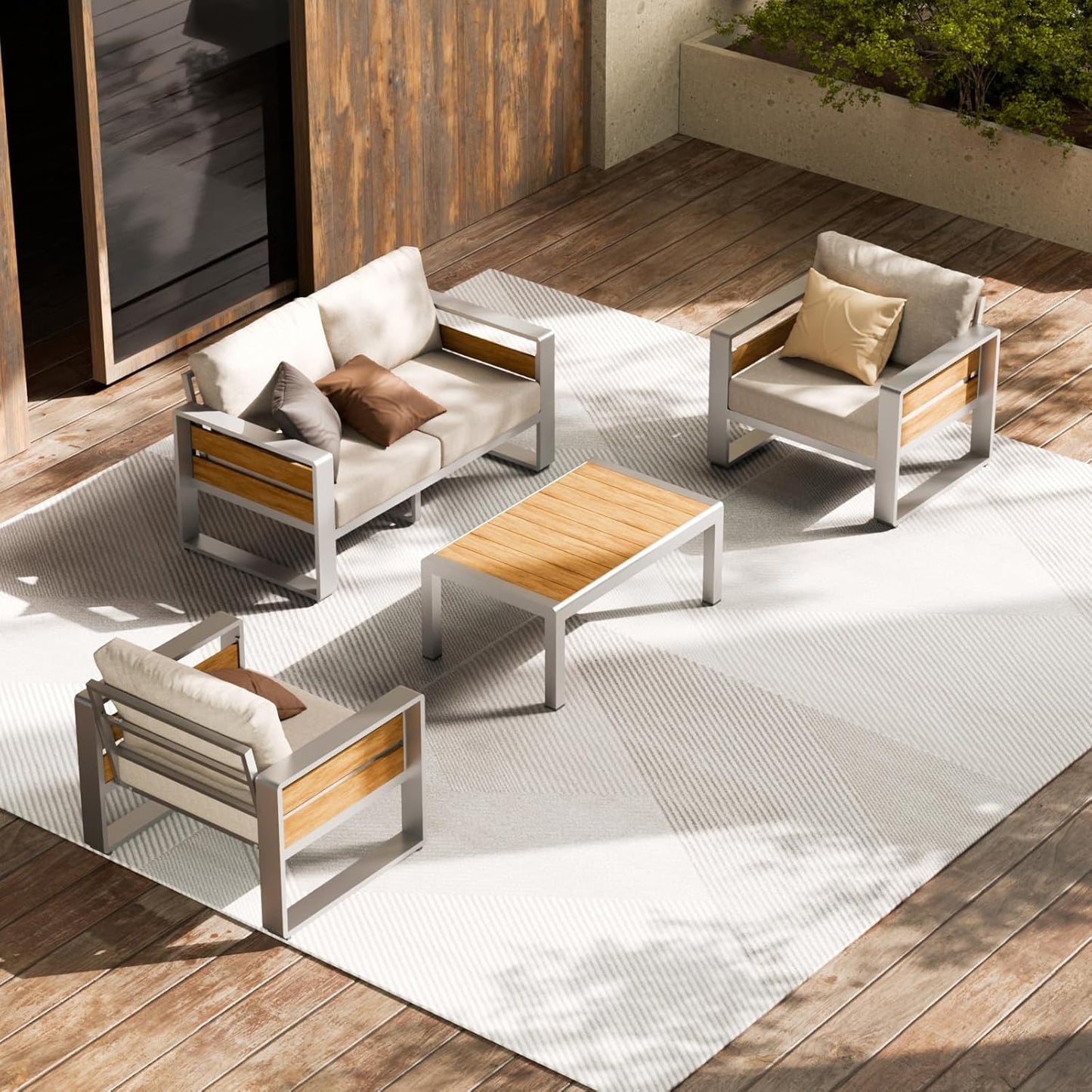 ZANDOR Outdoor Aluminum Patio Furniture - 1 Pcs 3-Seat, All-Weather Metal Modern Outside Sofa with Washable Thick Cushion for Garden/Backyard/Porch, Grey