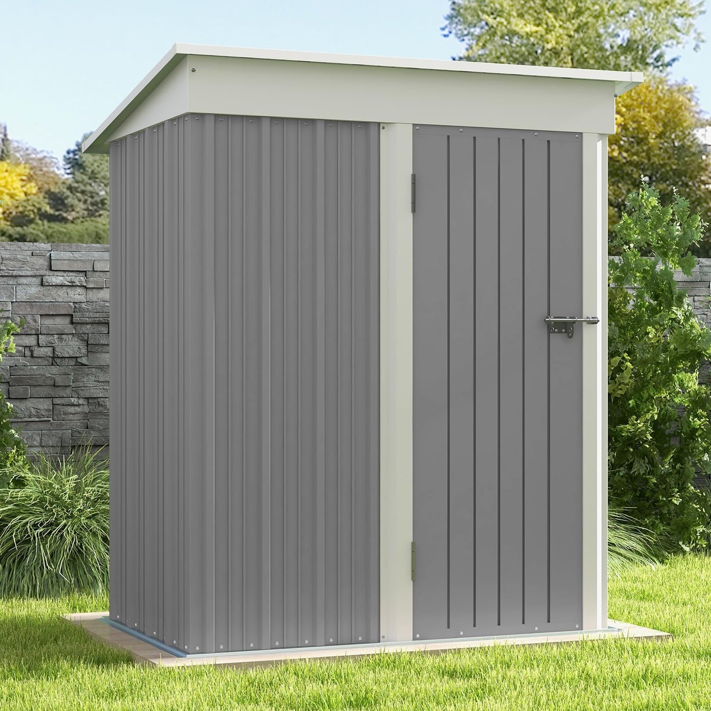Patiowell 5x3 FT Outdoor Storage Shed, Tool Shed with Sloping Roof and Lockable Door, Metal Shed for Backyard Garden Patio Lawn, Brown