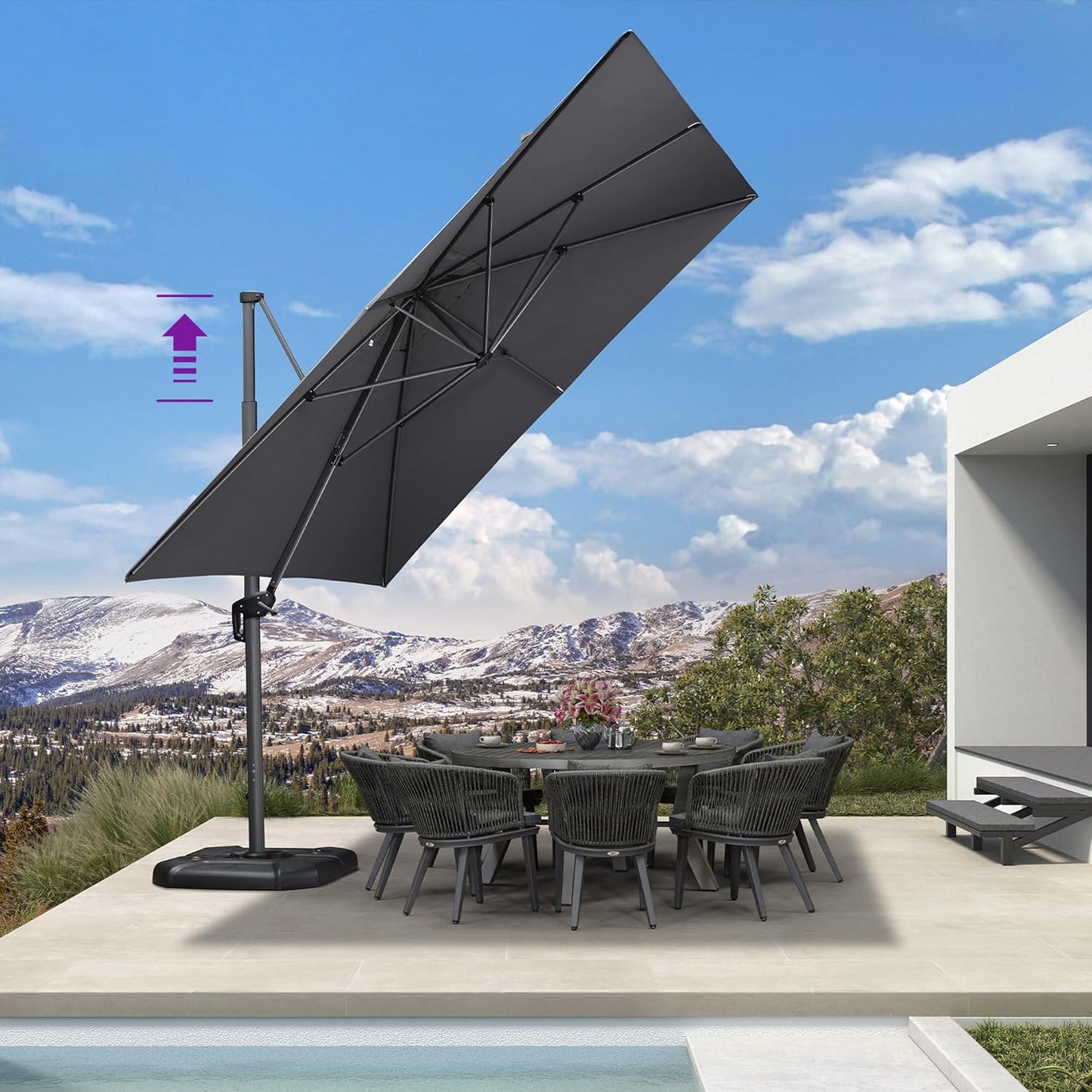 PURPLE LEAF 11 Feet Patio Umbrella Outdoor Cantilever Round Umbrella Aluminum Offset Umbrella with 360-degree Rotation for Garden Deck Pool Patio, Navy Blue