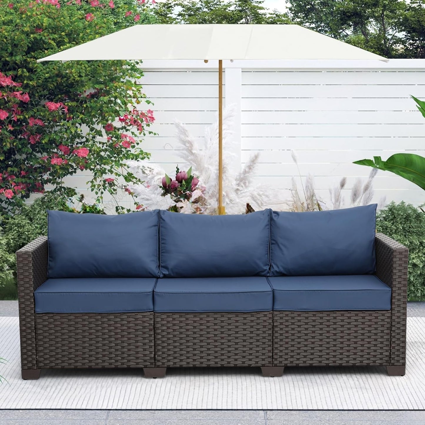 Rattaner Patio Furniture 3-seat Sofa Wicker Outdoor Furniture Outdoor Couch Deep Seat Hight Backrest Waterproof Cover Anti-Slip Cushions, Khaki