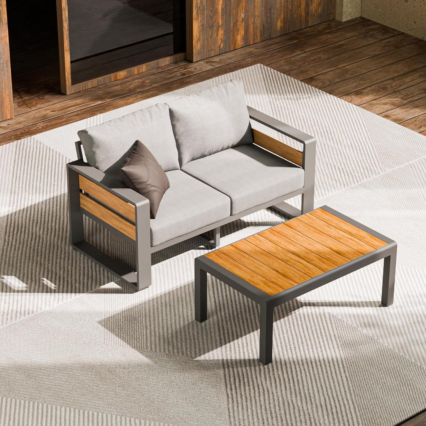 ZANDOR Outdoor Aluminum Patio Furniture - 1 Pcs 3-Seat, All-Weather Metal Modern Outside Sofa with Washable Thick Cushion for Garden/Backyard/Porch, Grey