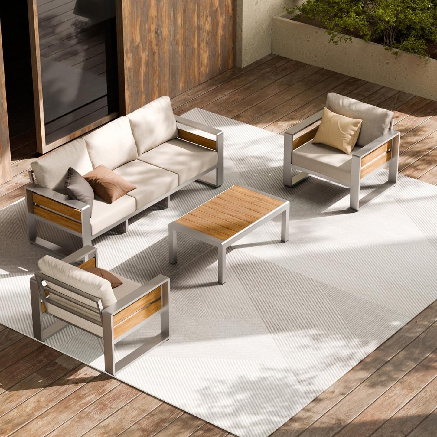 ZANDOR Outdoor Aluminum Patio Furniture - 1 Pcs 3-Seat, All-Weather Metal Modern Outside Sofa with Washable Thick Cushion for Garden/Backyard/Porch, Grey